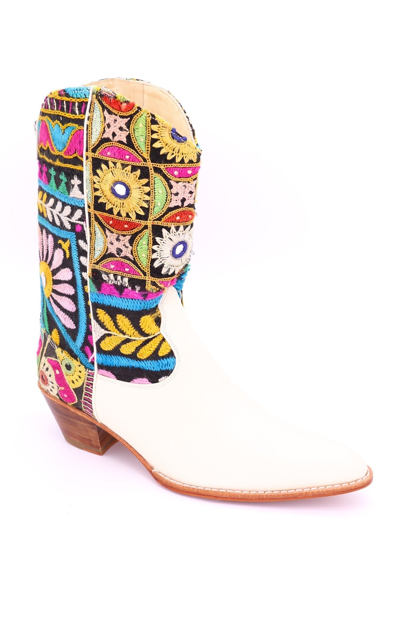 EMBROIDERED PATCHWORK WESTERN BOOTS ANDROMEDA - sustainably made MOMO NEW YORK sustainable clothing, boots slow fashion