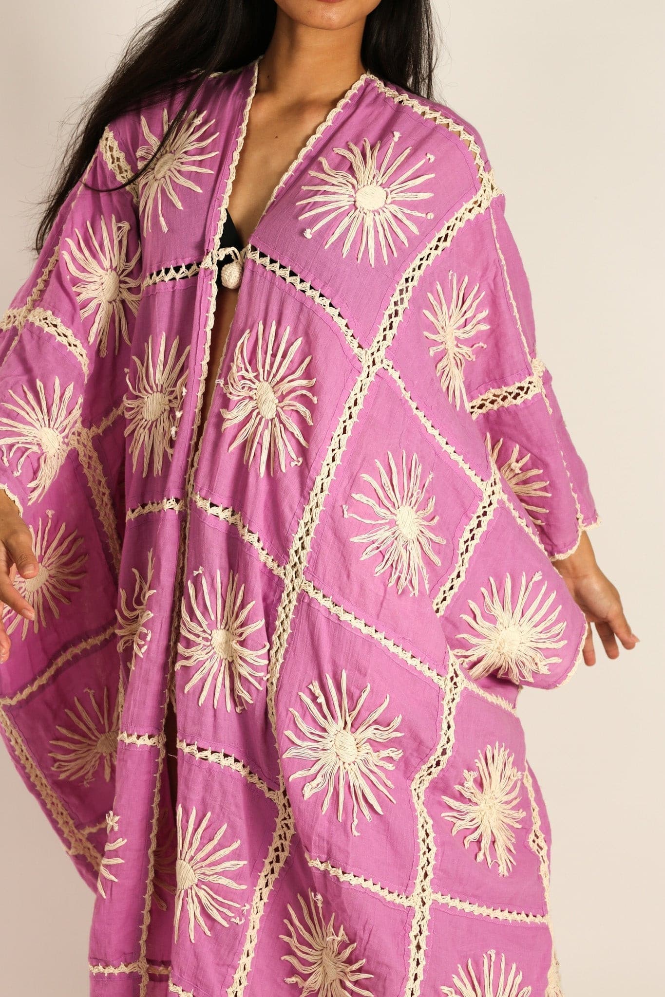FLORA CROCHET KIMONO - sustainably made MOMO NEW YORK sustainable clothing, crochet slow fashion