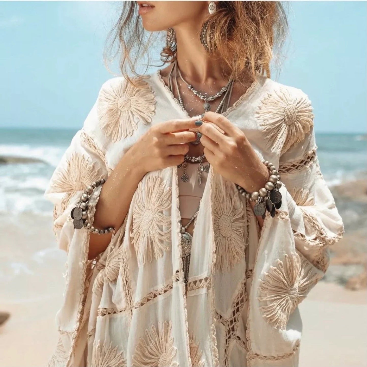 FLORA HAND CROCHET KIMONO - sustainably made MOMO NEW YORK sustainable clothing, crochet slow fashion