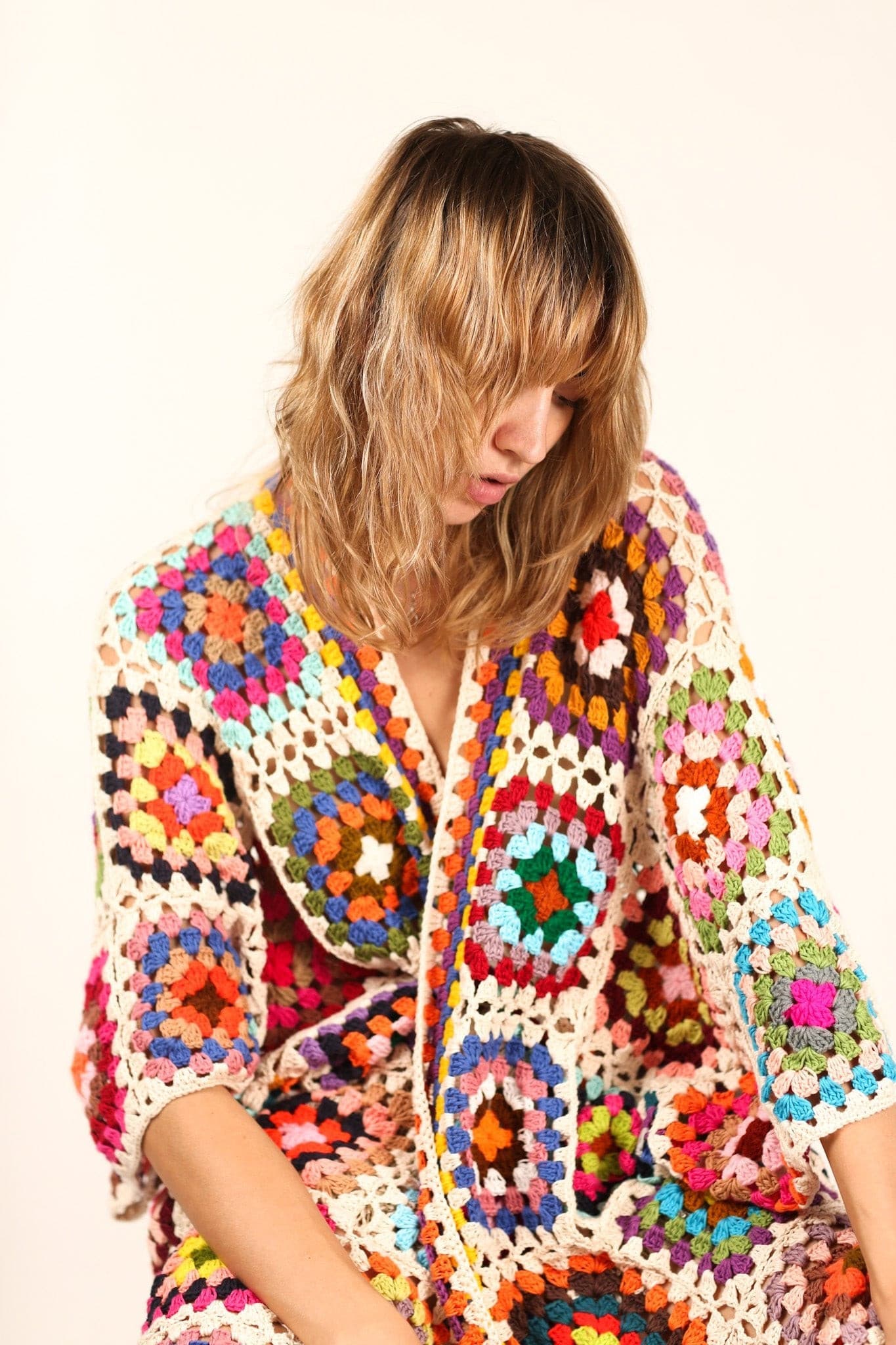 HAND CROCHET KAFTAN NONI X FREE PEOPLE - sustainably made MOMO NEW YORK sustainable clothing, crochet slow fashion