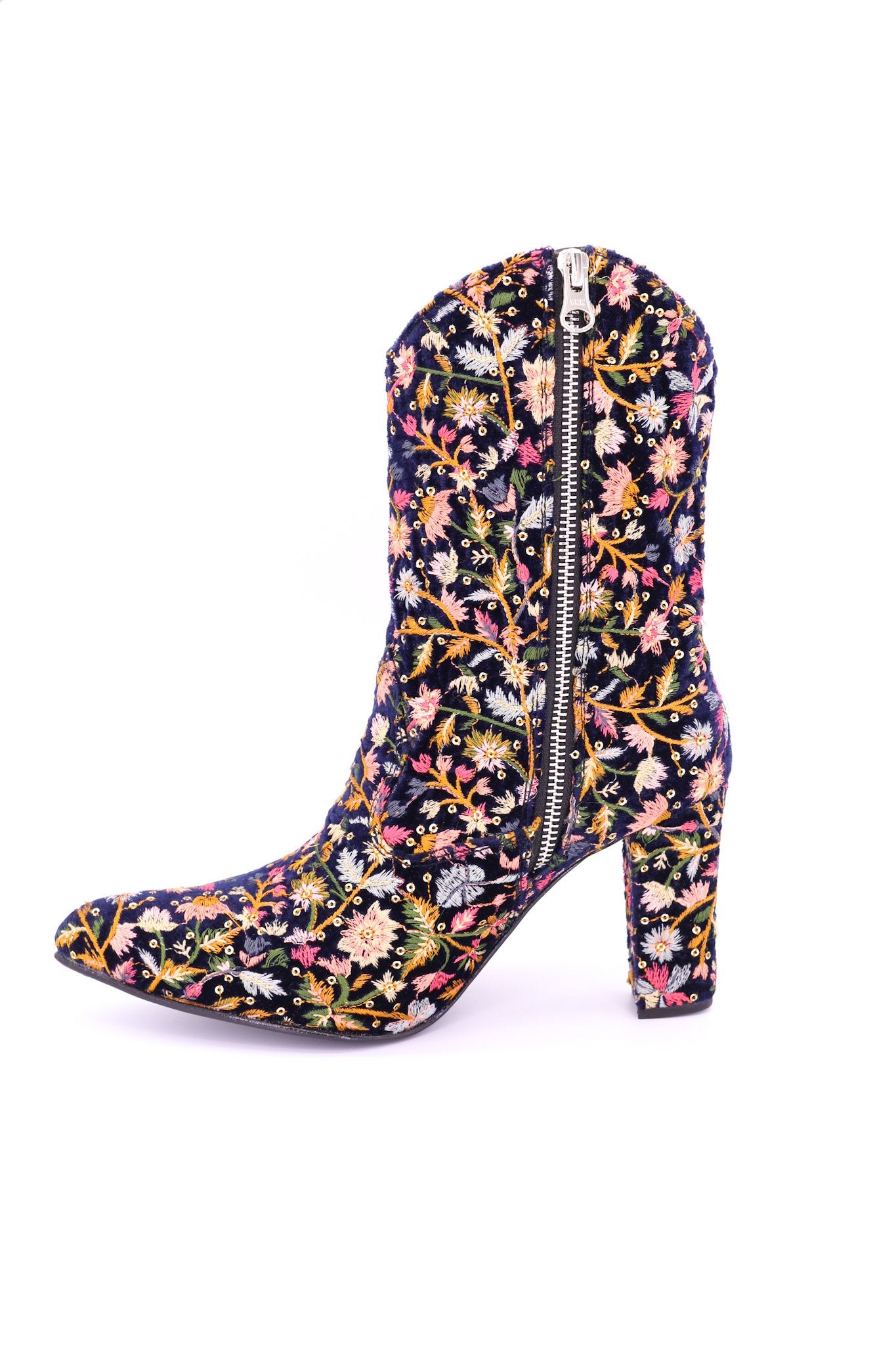 HEEL BOOTS MONIKO EMBROIDERED VELVET MOMO NEW YORK