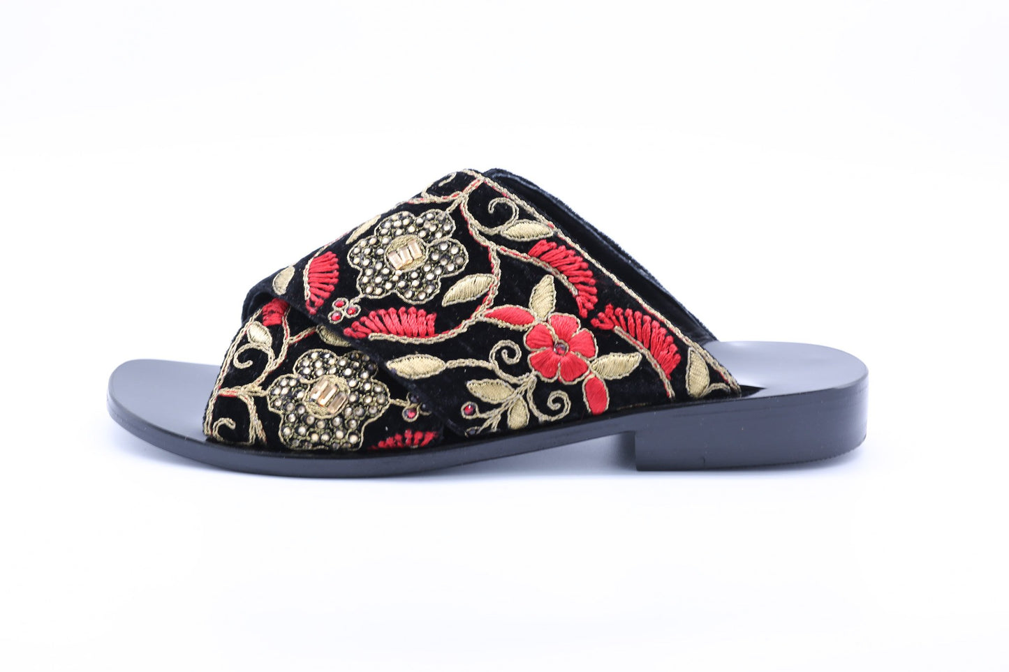 MOMONEWYORK Embroidered Velvet Slippers