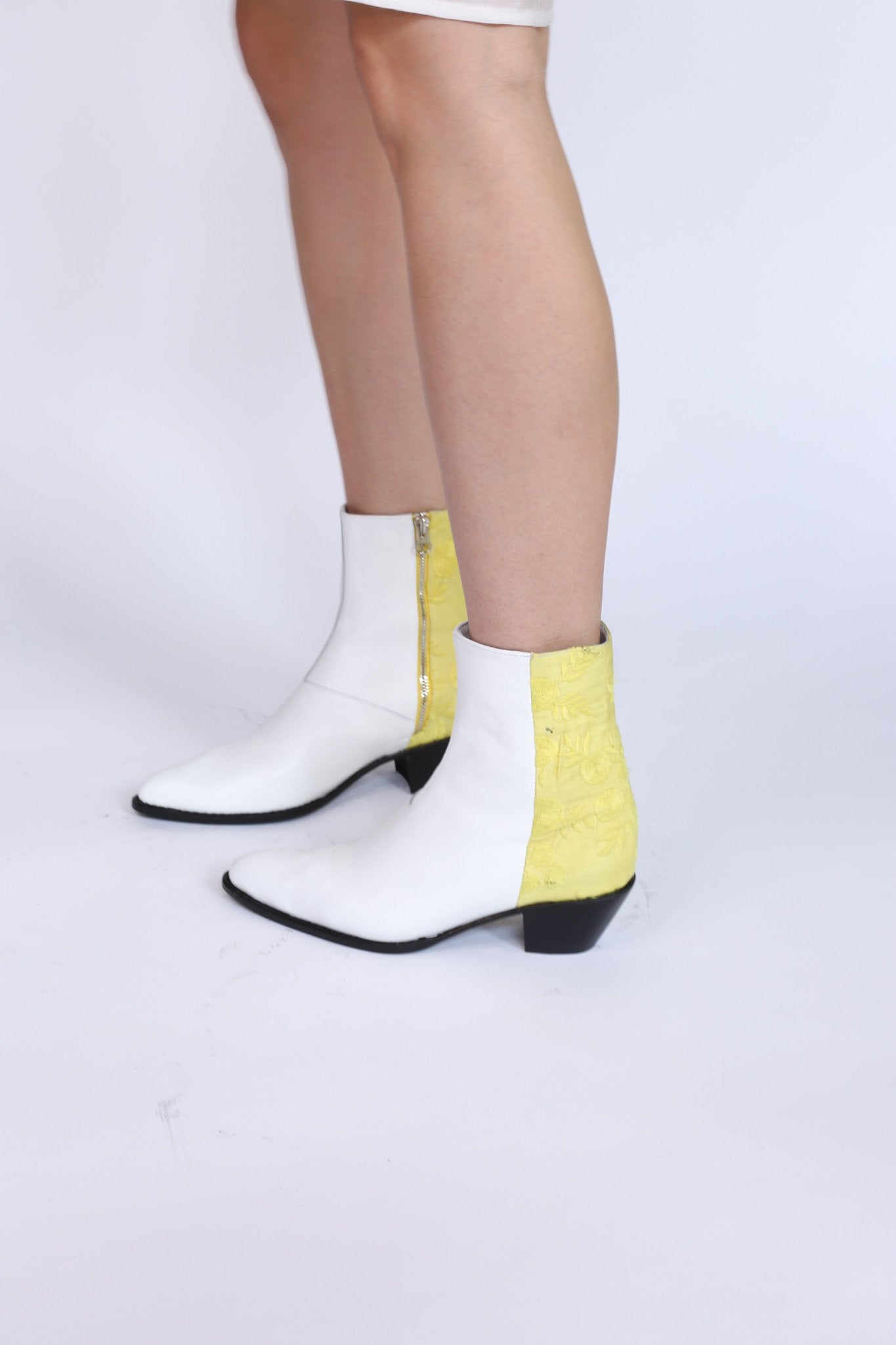 White Leather / Fabric Ankle Boot Agnetha