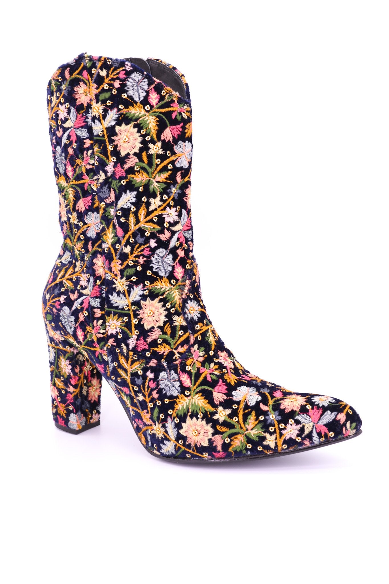 HEEL BOOTS MONIKO EMBROIDERED VELVET MOMO NEW YORK