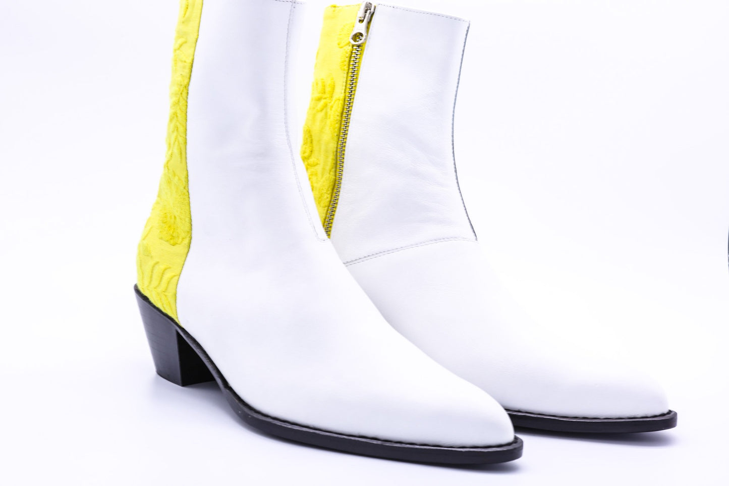 White Leather / Fabric Ankle Boot Agnetha