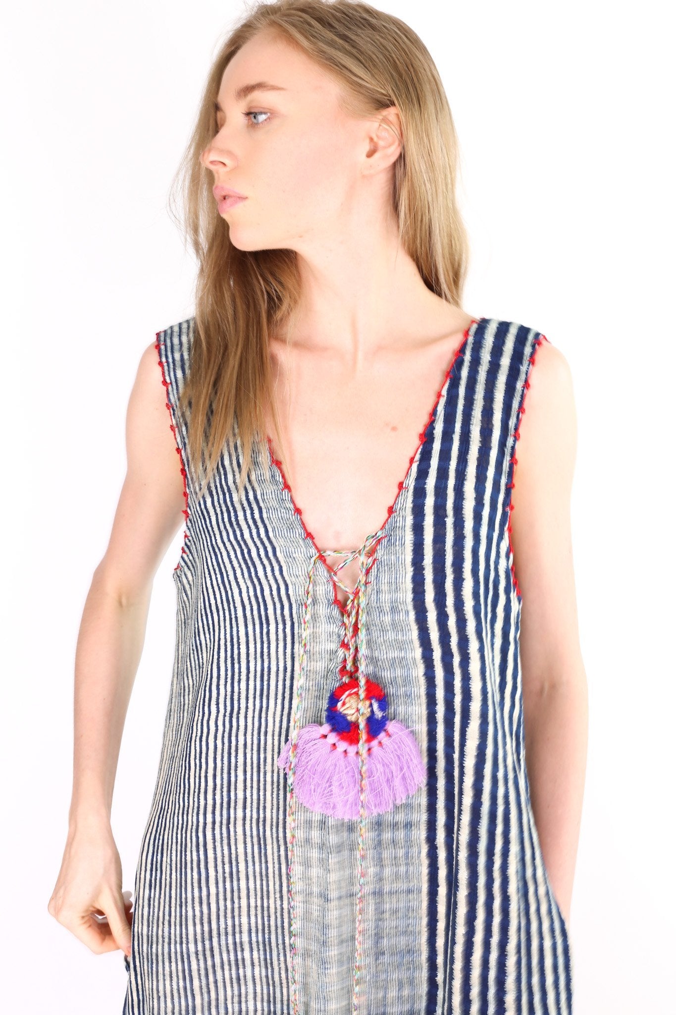 INDIGO TRIBAL FABRIC DRESS HELENA MOMO NEW YORK