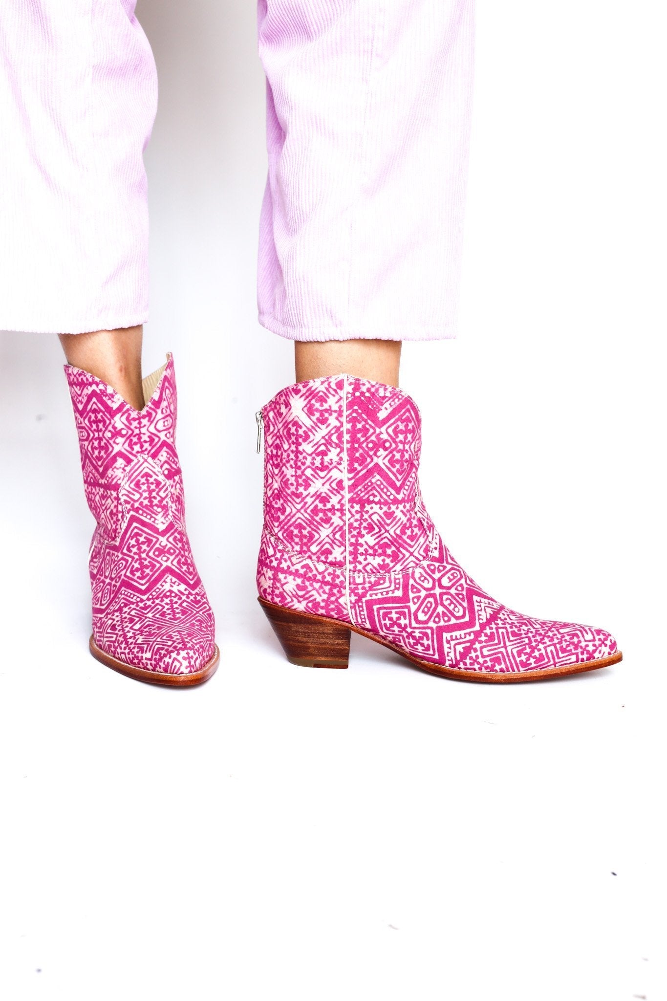 PINK BATIK BOOTS NATASHA - sustainably made MOMO NEW YORK sustainable clothing, boots slow fashion