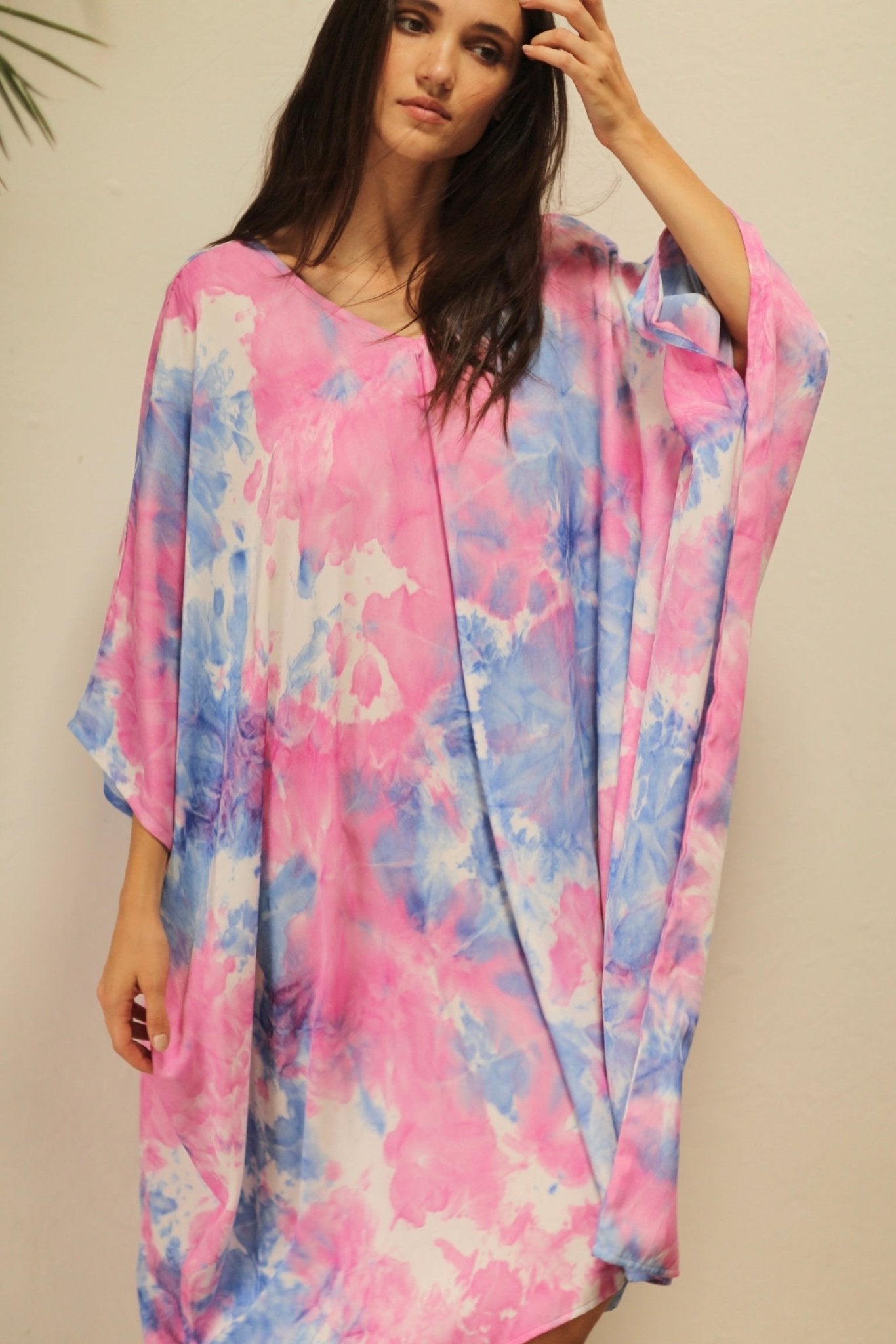 POLLUX TWIN PINK BLUE TIE DYE KAFTAN DRESS - BANGKOK TAILOR CLOTHING STORE - HANDMADE CLOTHING