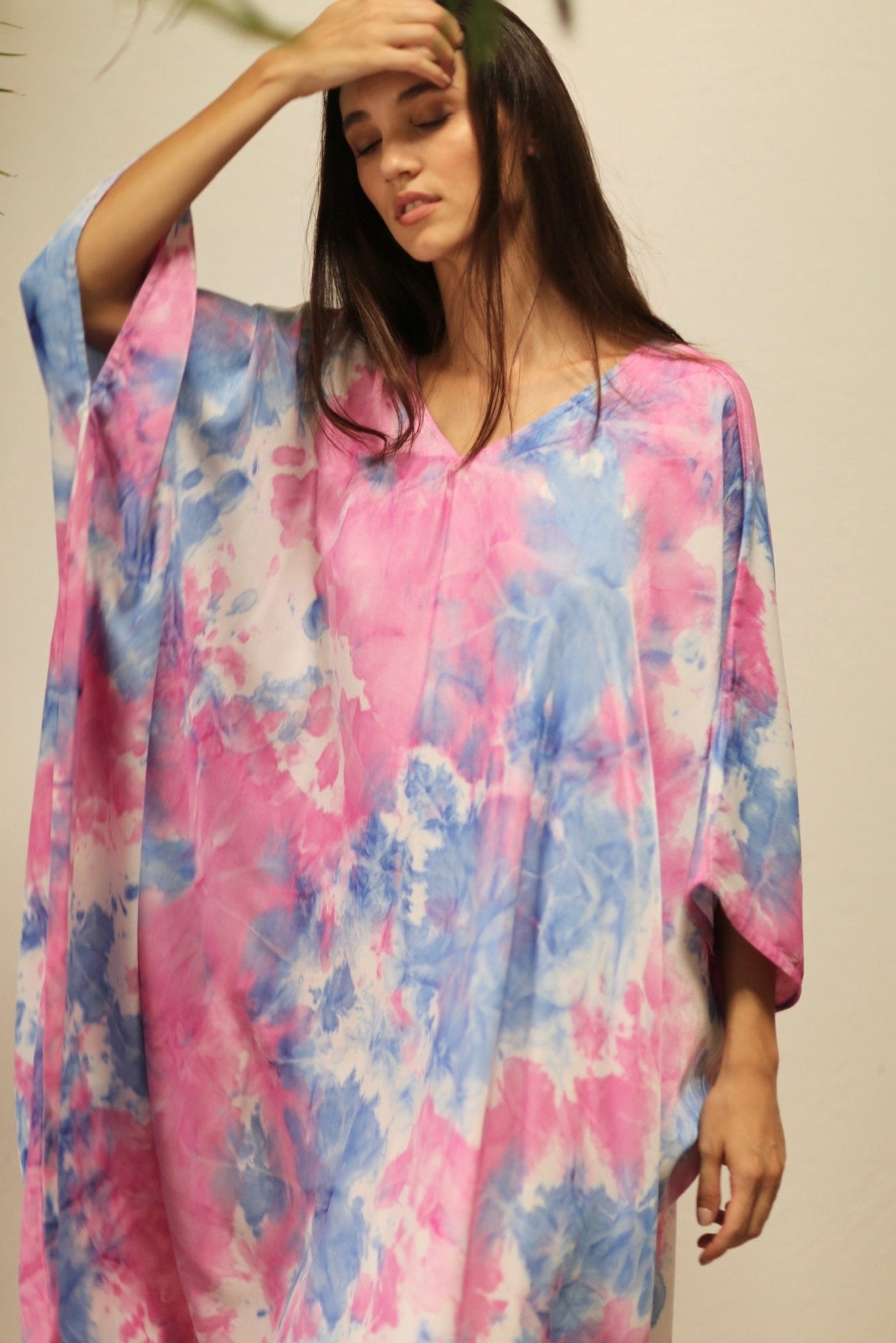 POLLUX TWIN PINK BLUE TIE DYE KAFTAN DRESS - BANGKOK TAILOR CLOTHING STORE - HANDMADE CLOTHING