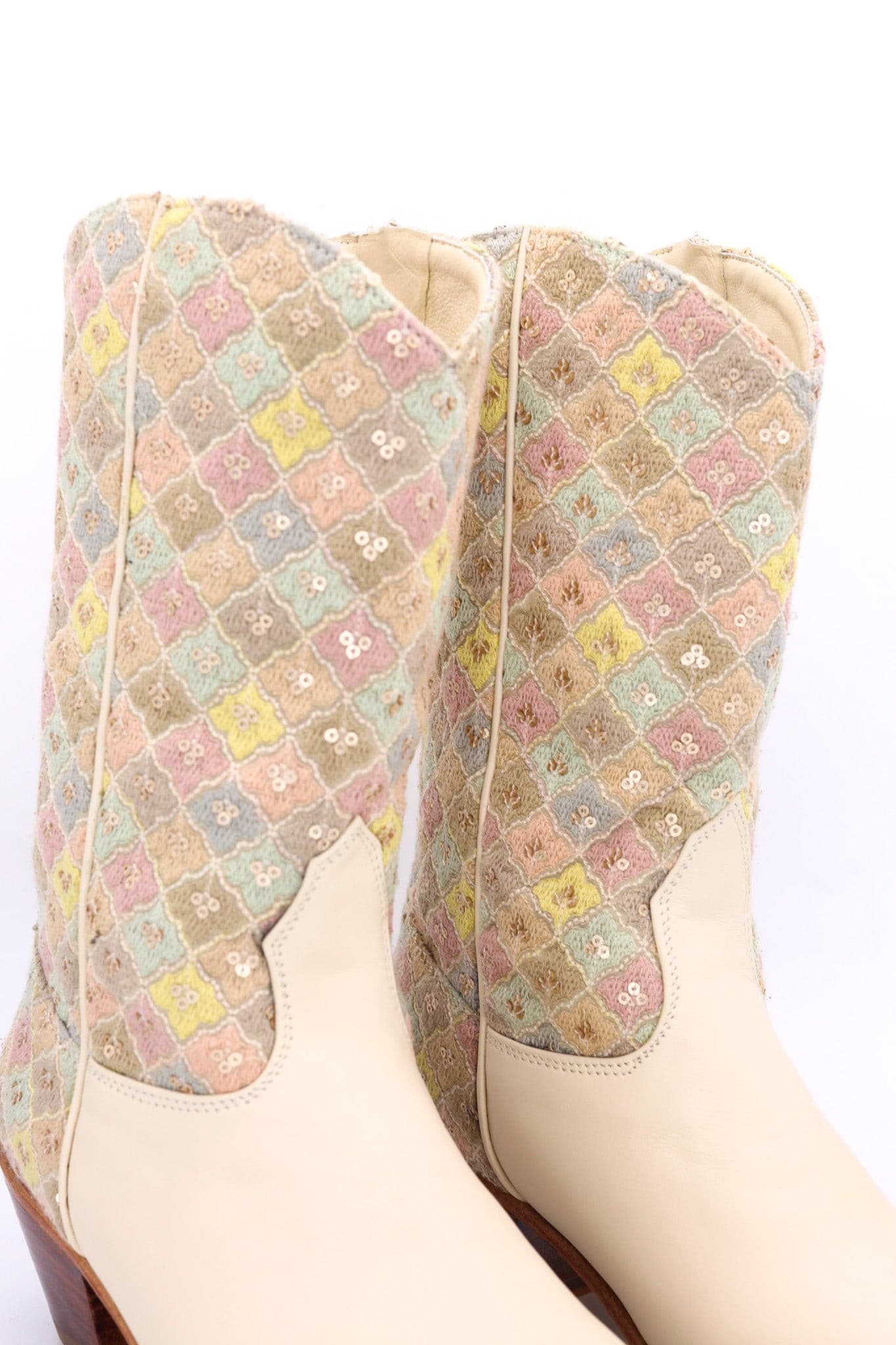 TENDER PASTEL COLOR SEQUIN EMBROIDERED BOOTS ELI - sustainably made MOMO NEW YORK sustainable clothing, boots slow fashion