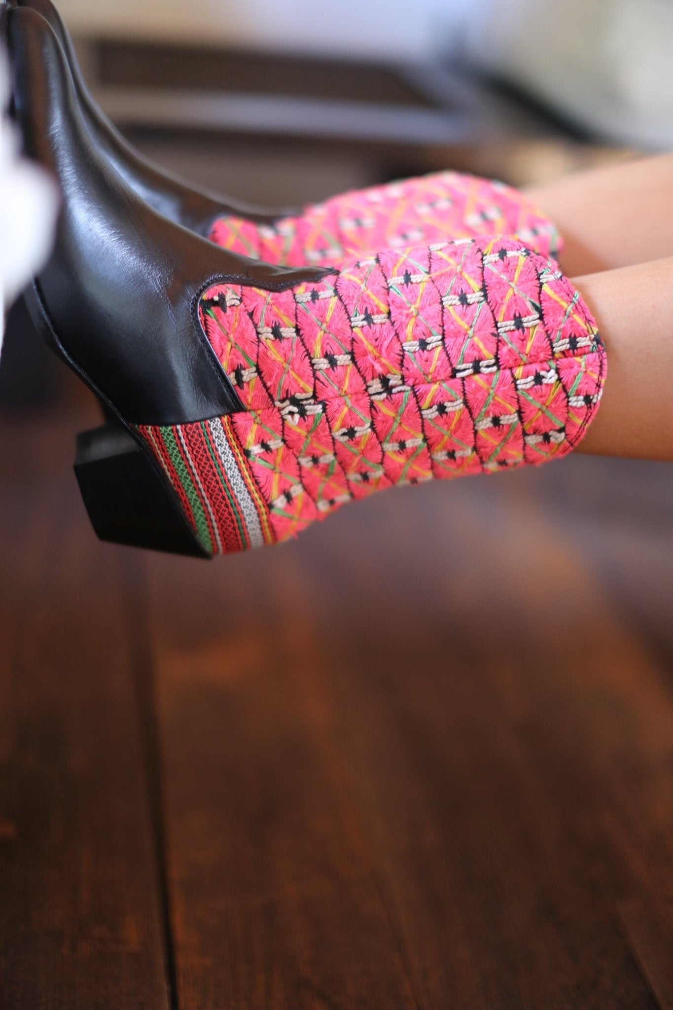 TRIBAL EMBROIDERED POINTED ANKLE BOOTS NALIA - sustainably made MOMO NEW YORK sustainable clothing, boots slow fashion