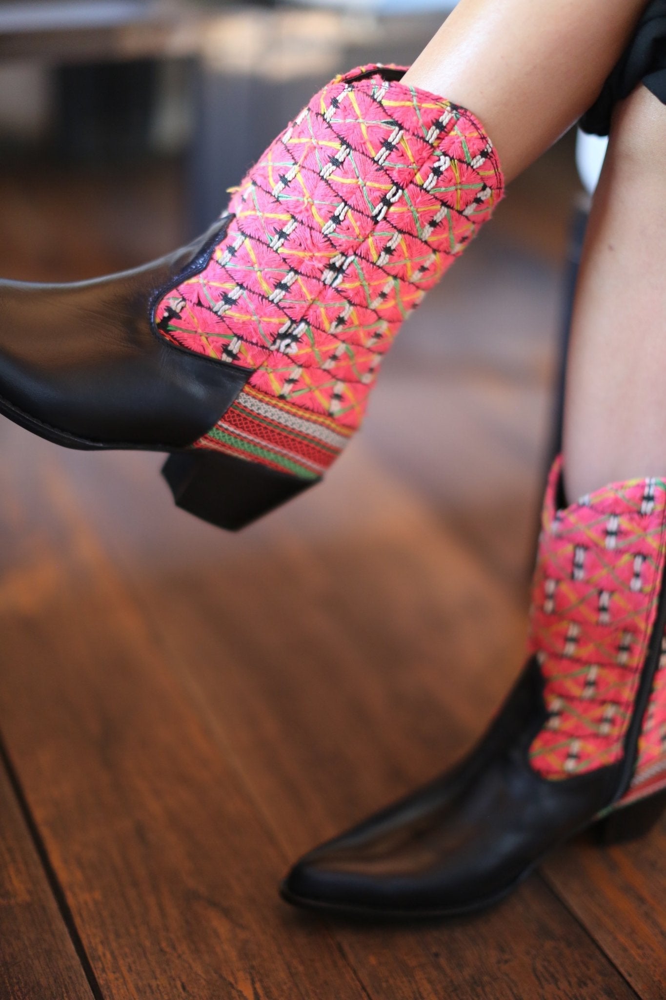 TRIBAL EMBROIDERED POINTED ANKLE BOOTS NALIA - sustainably made MOMO NEW YORK sustainable clothing, boots slow fashion