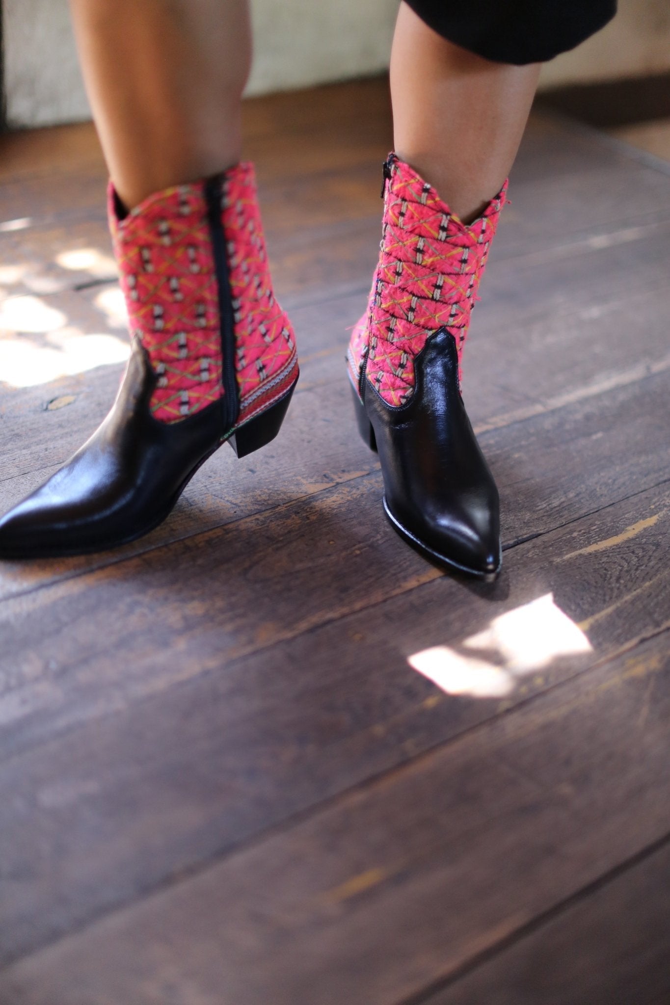 TRIBAL EMBROIDERED POINTED ANKLE BOOTS NALIA - sustainably made MOMO NEW YORK sustainable clothing, boots slow fashion