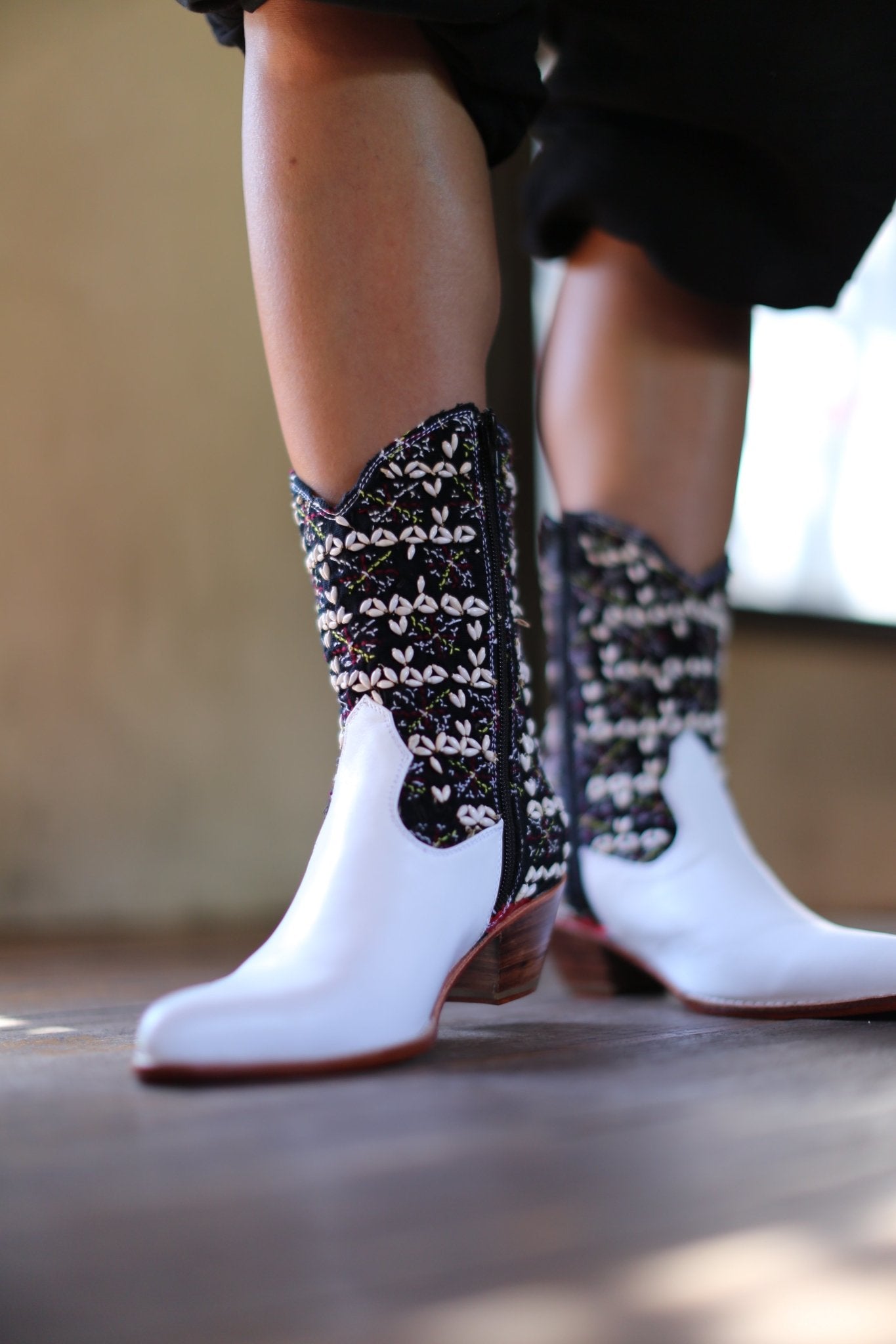 TRIBAL EMBROIDERED POINTED ANKLE BOOTS NALIA - sustainably made MOMO NEW YORK sustainable clothing, boots slow fashion