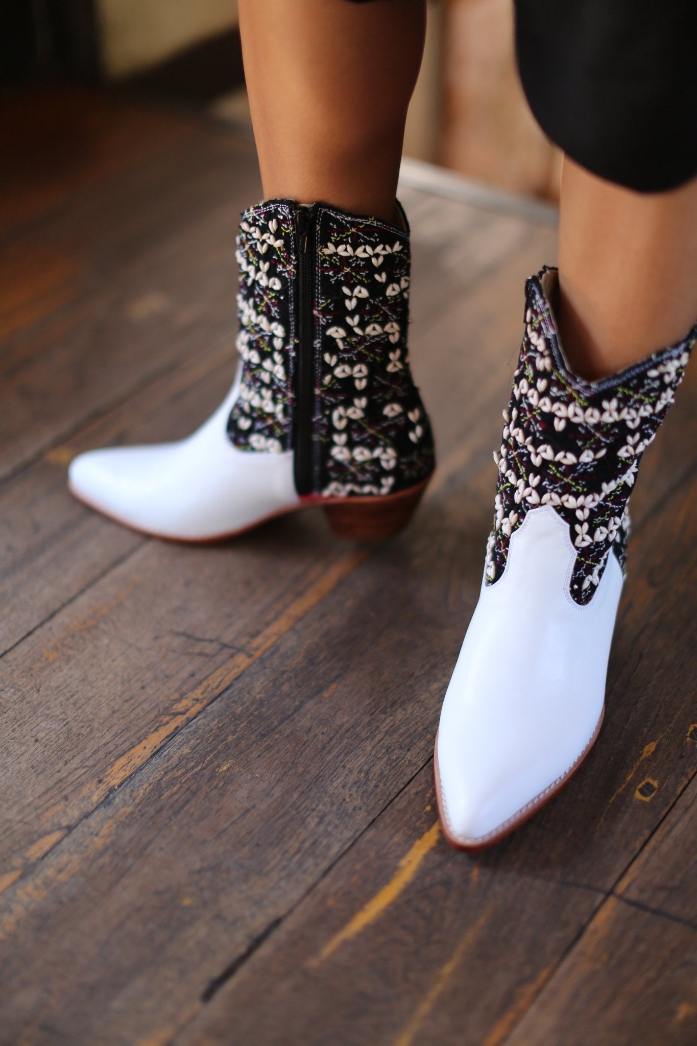 TRIBAL EMBROIDERED POINTED ANKLE BOOTS NALIA - sustainably made MOMO NEW YORK sustainable clothing, boots slow fashion