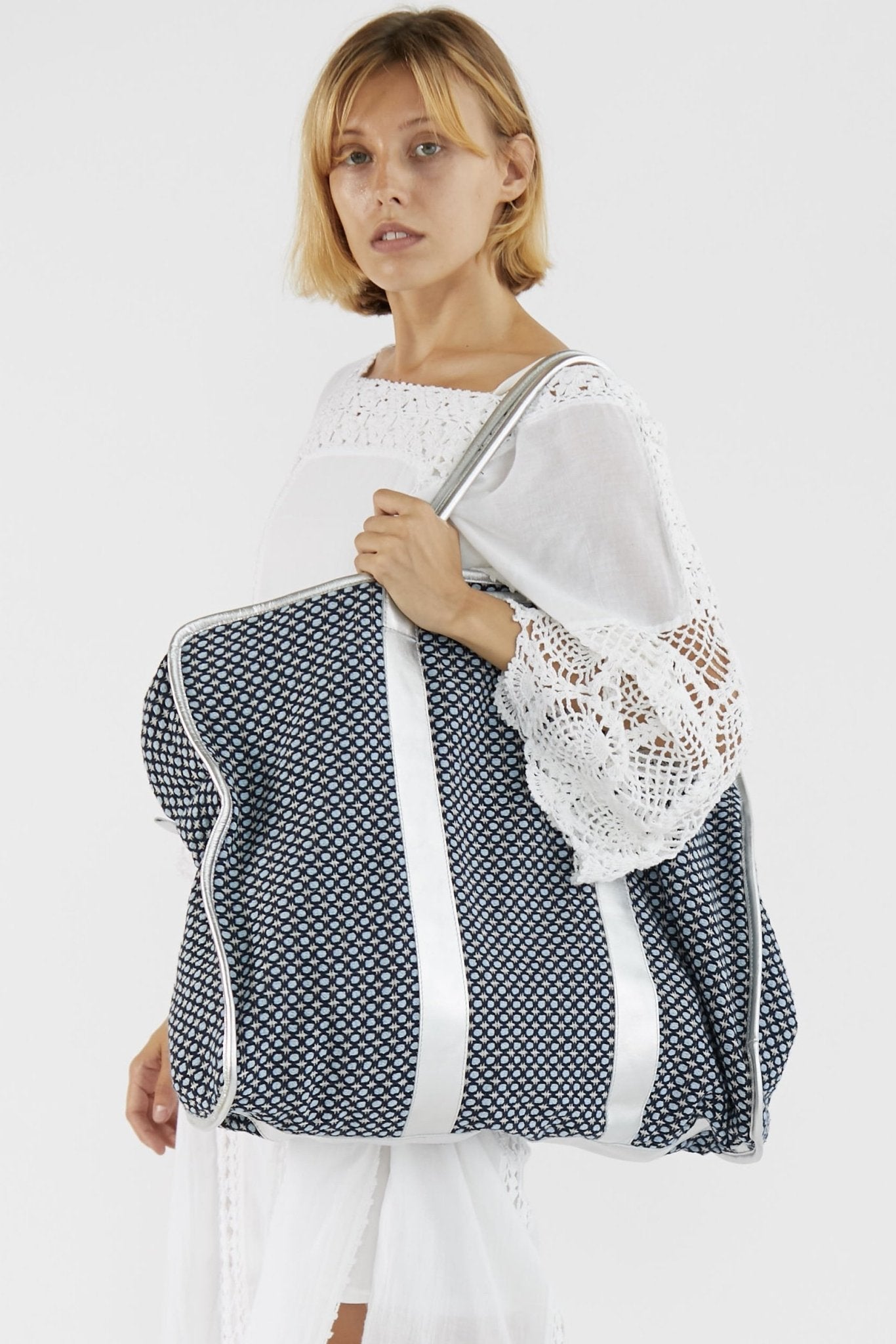 Weekender Bag Manisa Blue Organic Cotton MOMONEWYORK