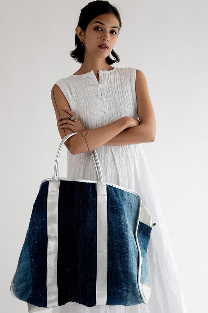 Weekender Bag Manisa Blue Organic Cotton MOMONEWYORK
