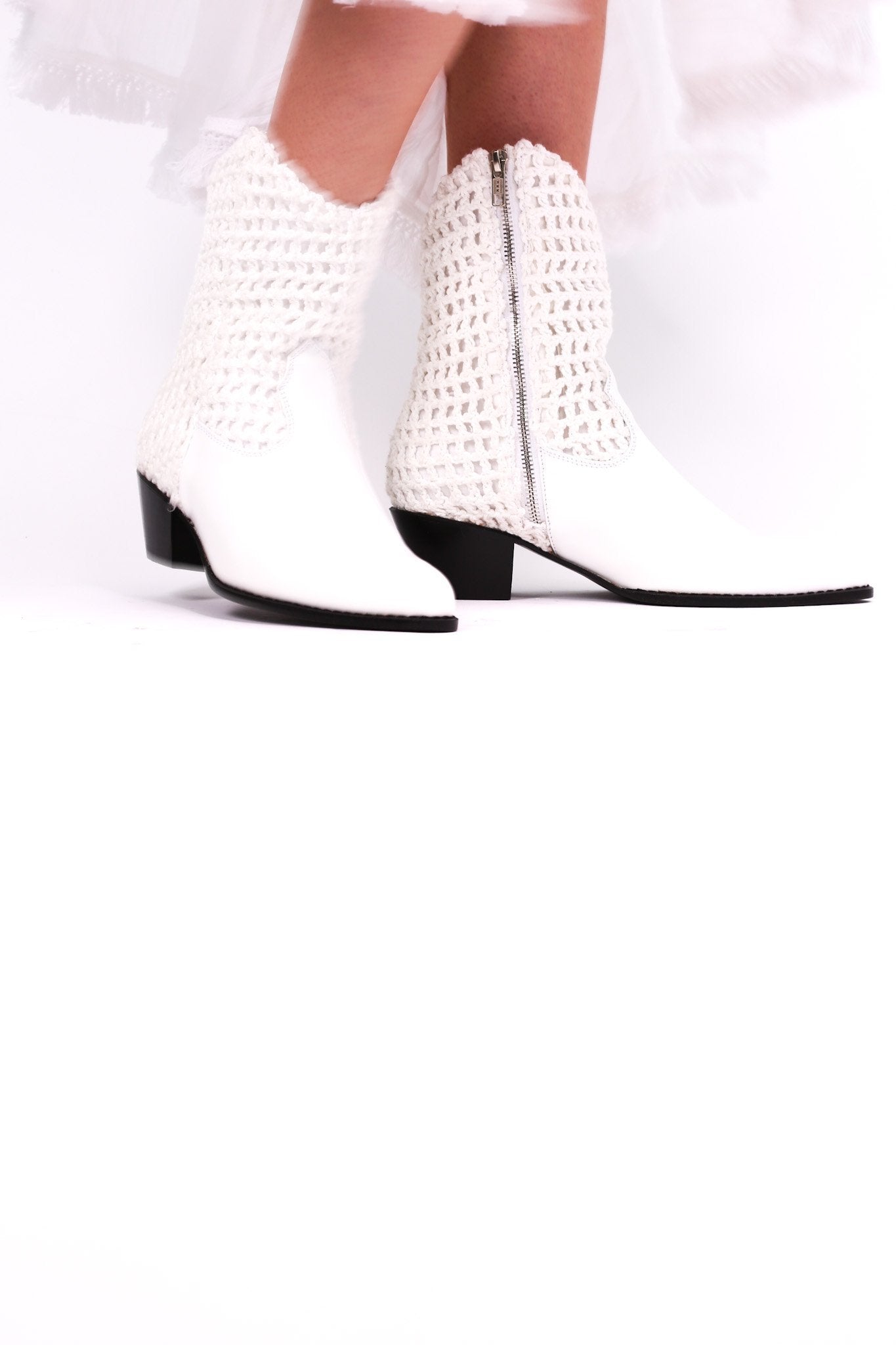 WHITE HAND CROCHET LEATHER ANKLE BOOTS NENNA - MOMO NEW YORK