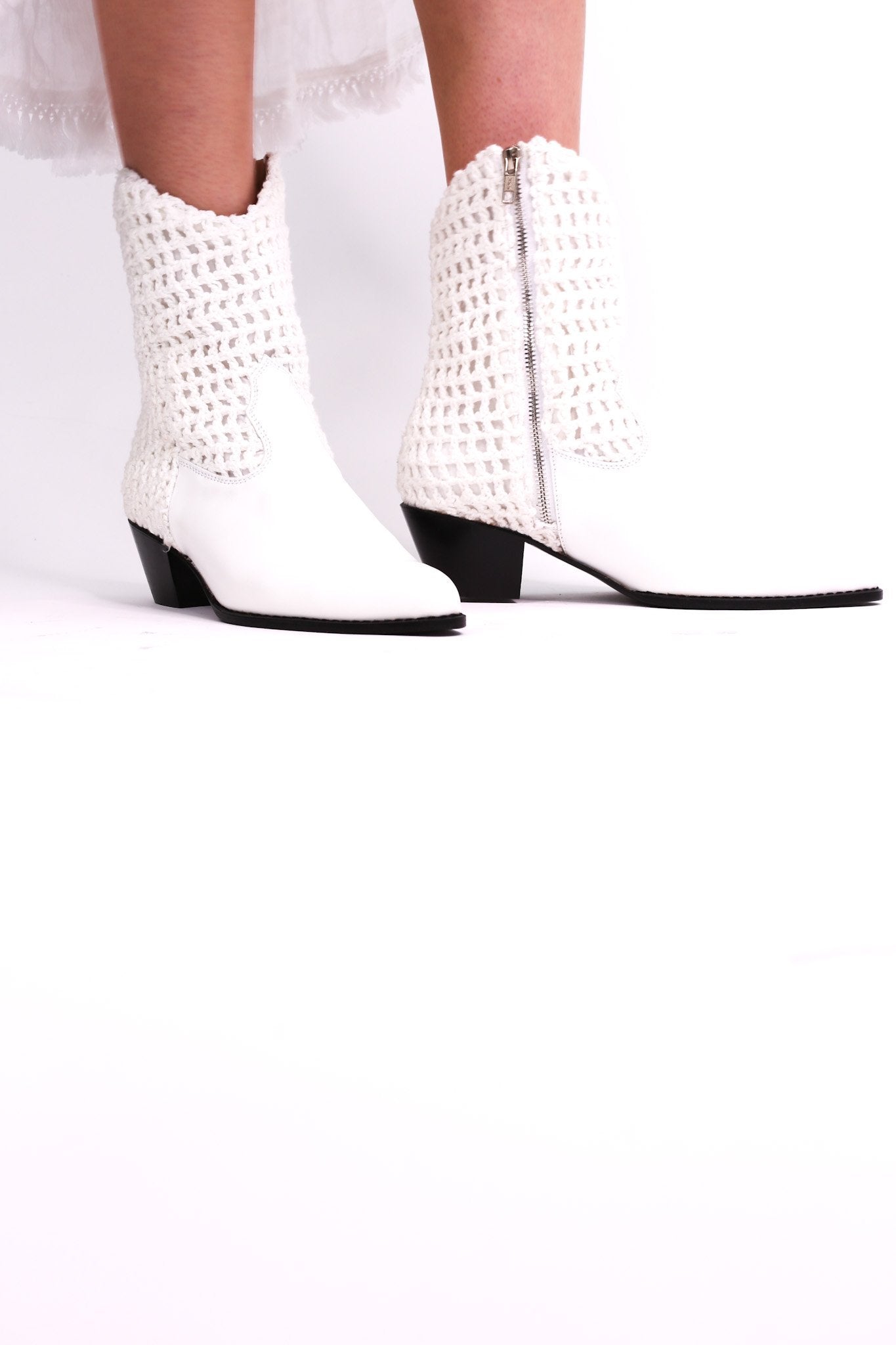 WHITE HAND CROCHET LEATHER ANKLE BOOTS NENNA - MOMO NEW YORK