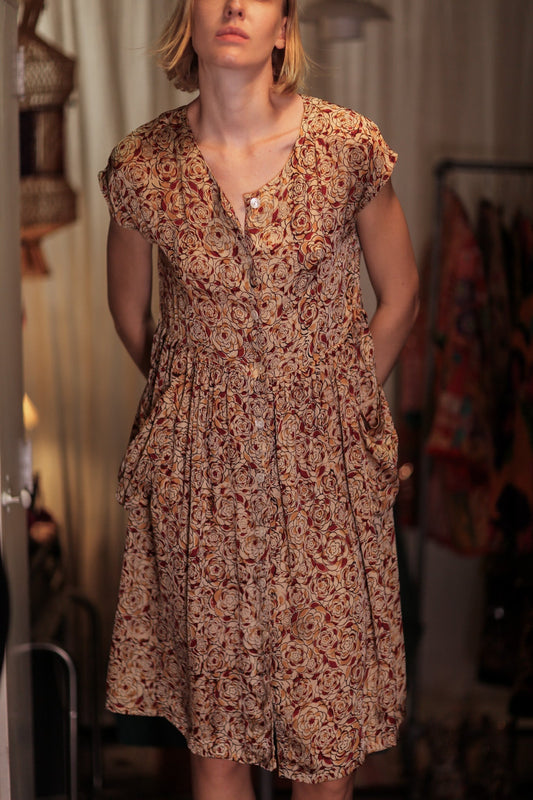 EDITH SILK DRESS RED FLORAL