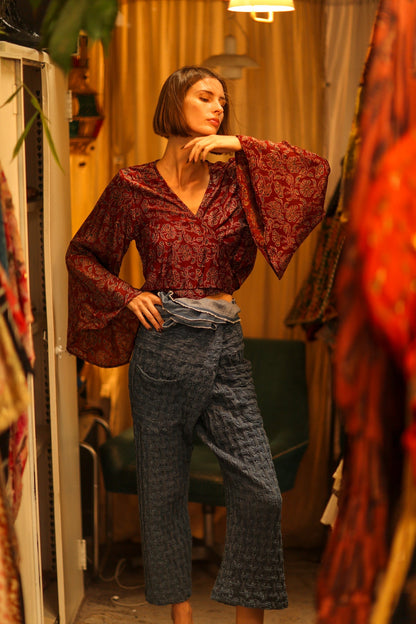 SILK WRAP TOP AURELIA RED WINE