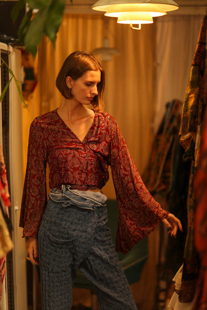 SILK WRAP TOP AURELIA RED WINE