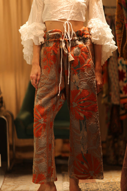 LENA KANTHA TROUSERS ORANGE FLOWERS
