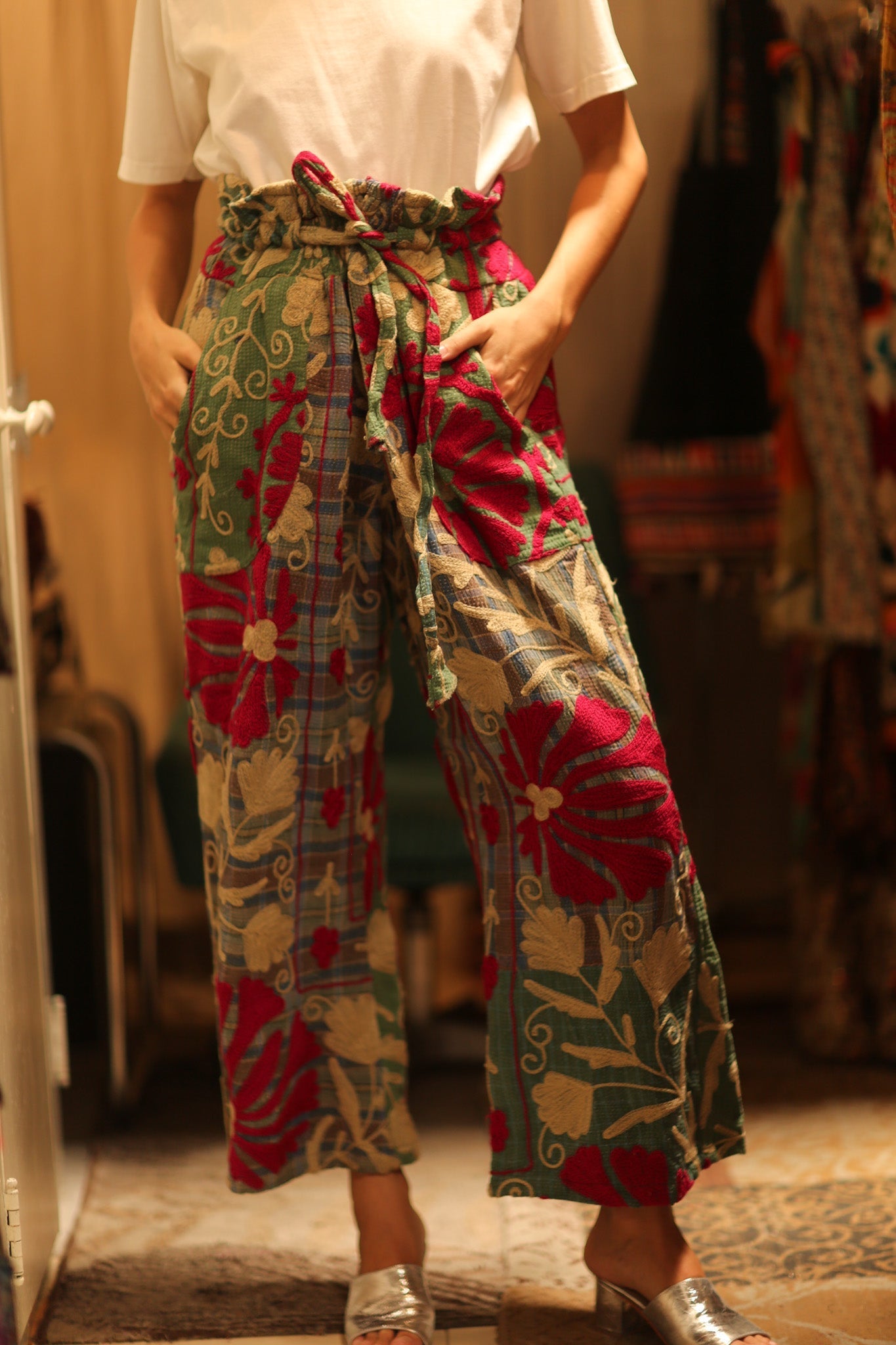 LENA KANTHA TROUSERS CHECKS AND FLOWERS