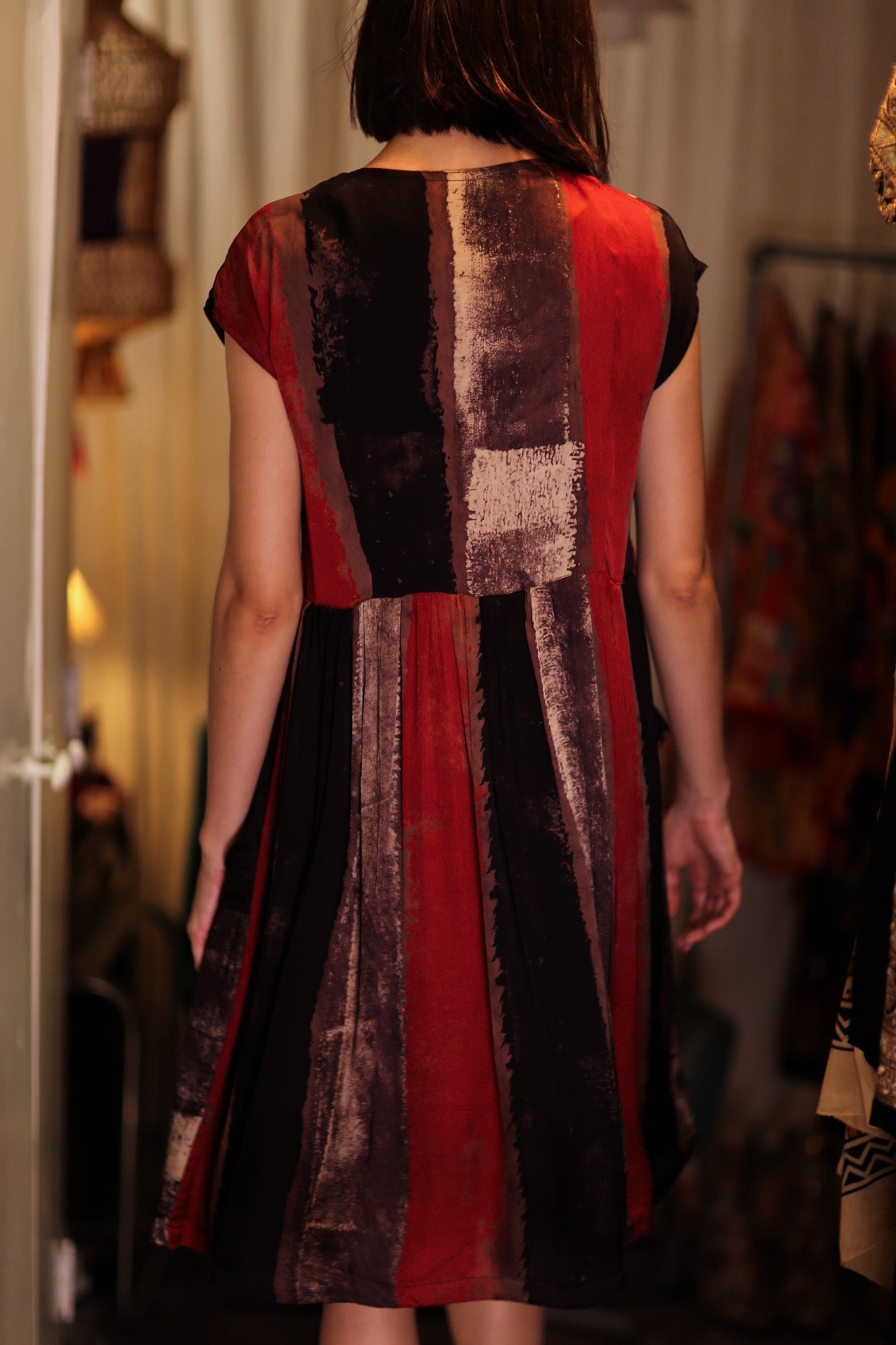EDITH SILK DRESS RED STRIPE