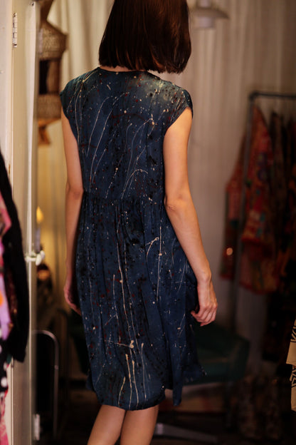 EDITH SILK DRESS BLUE PAINTER