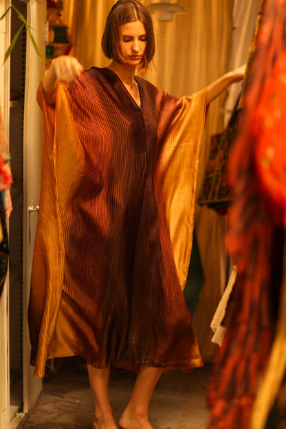 PLEATED SUNSET SILK KAFTAN