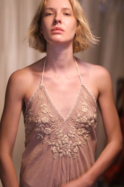 ROSE EMBROIDERED COTTON DRESS