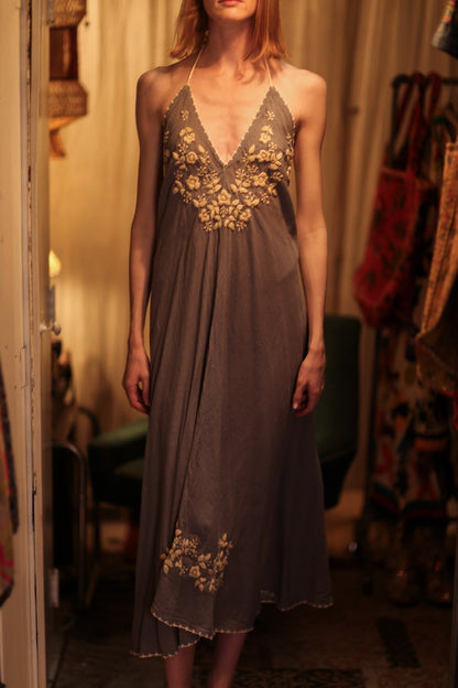 ROSE EMBROIDERED COTTON DRESS
