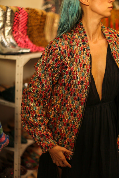 EMBROIDERED SILK BOMBER JACKET ANCHA LEROY