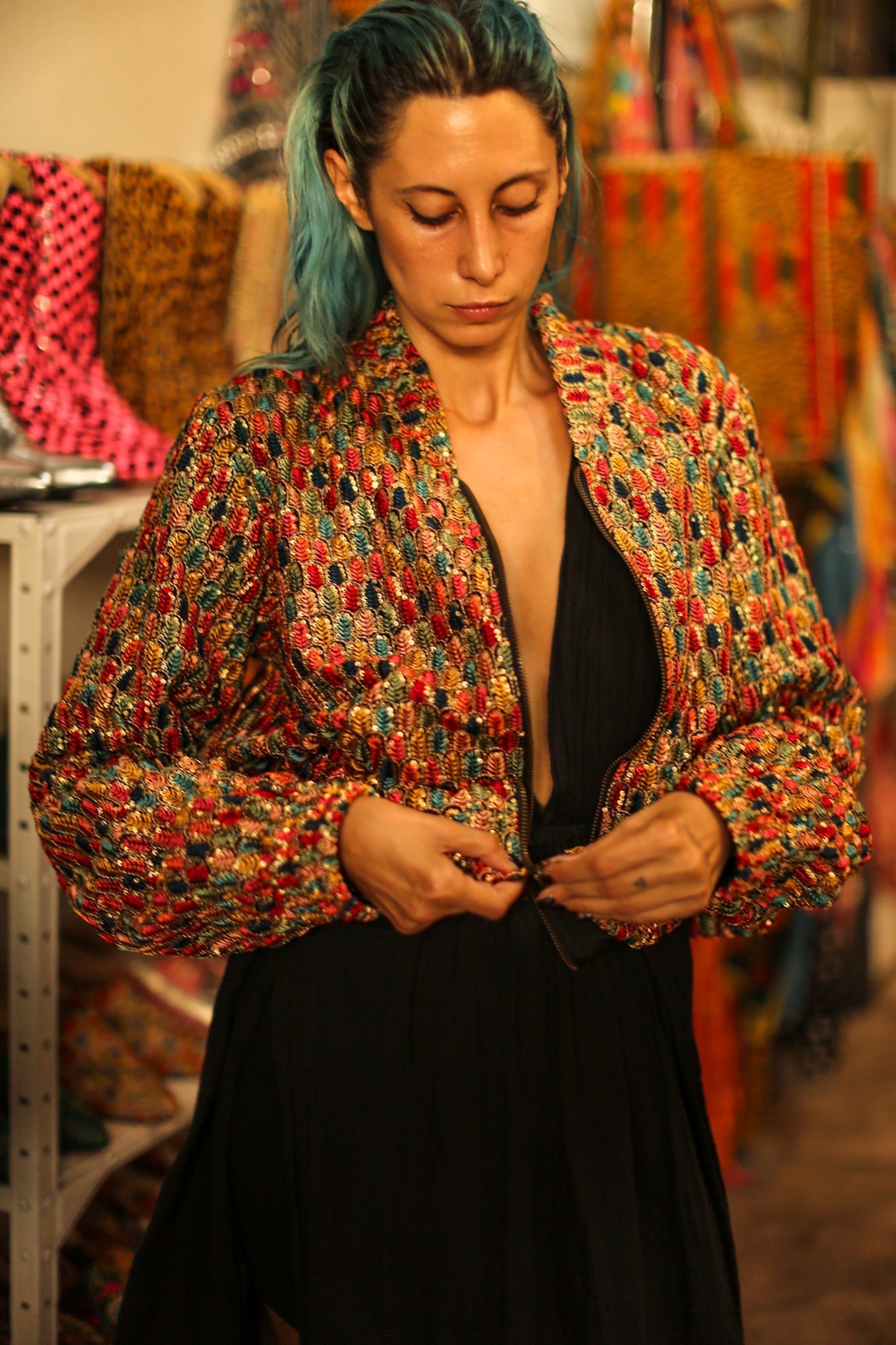 EMBROIDERED SILK BOMBER JACKET ANCHA LEROY