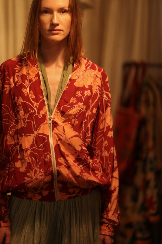 ANCHA SILK BOMBER JACKET RED JUNGLE - MOMO STUDIO BERLIN - Berlin Concept Store - sustainable & ethical fashion