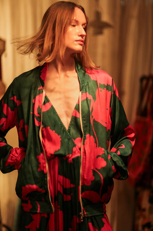 ANCHA SILK BOMBER PINK VINES - MOMO STUDIO BERLIN - Berlin Concept Store - sustainable & ethical fashion