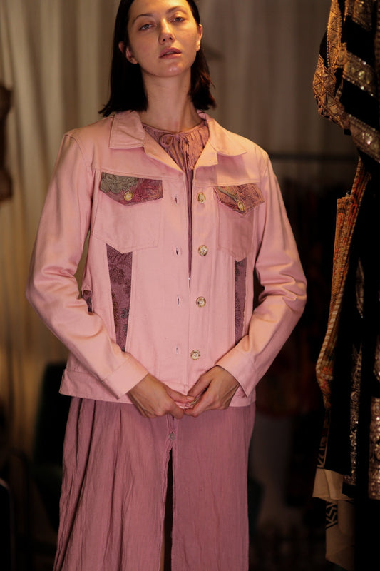 DENIM JACKET WITH SUZANI EMBROIDERY CANDY FLOSS - MOMO STUDIO BERLIN - Berlin Concept Store - sustainable & ethical fashion