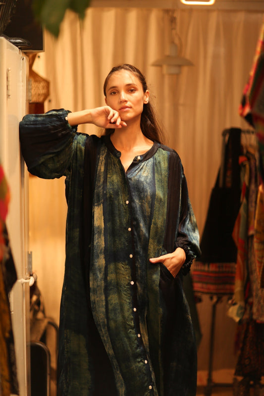 ELIZABETH SILK DRESS BLUE STRIPE - MOMO STUDIO BERLIN - Berlin Concept Store - sustainable & ethical fashion