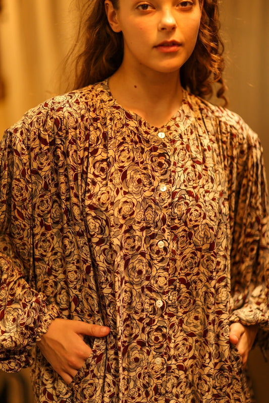 ELIZABETH SILK DRESS GREY FLORAL - MOMO STUDIO BERLIN - Berlin Concept Store - sustainable & ethical fashion