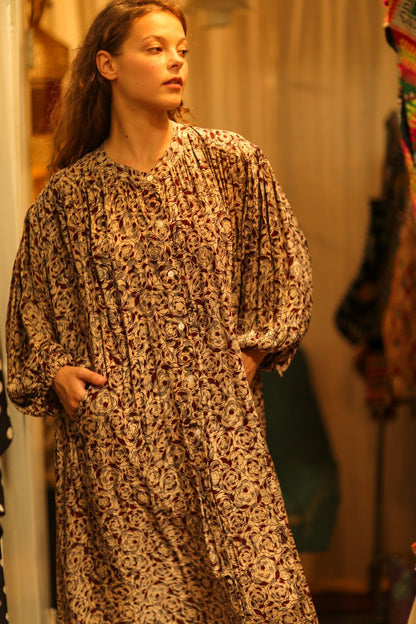 ELIZABETH SILK DRESS GREY FLORAL - MOMO STUDIO BERLIN - Berlin Concept Store - sustainable & ethical fashion
