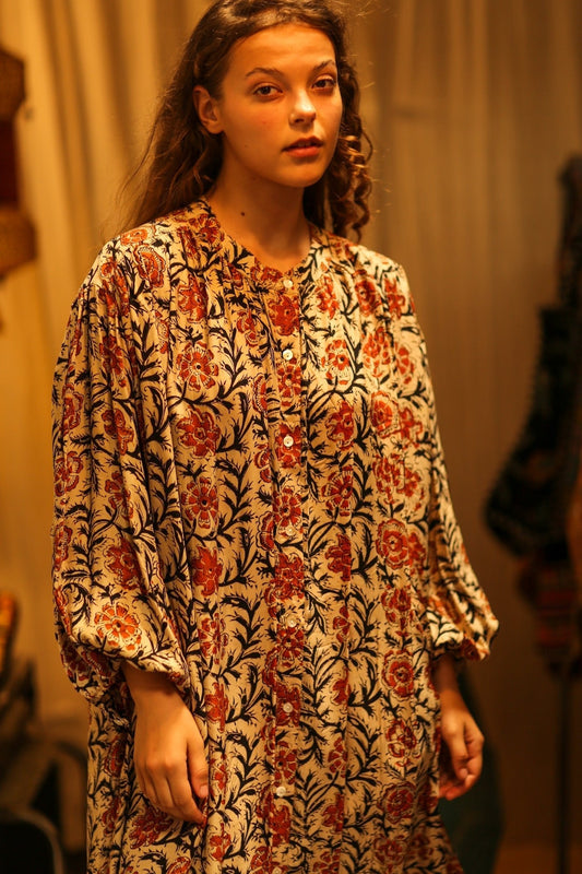 ELIZABETH SILK DRESS MUGHAL BLACK AND RED - MOMO STUDIO BERLIN - Berlin Concept Store - sustainable & ethical fashion