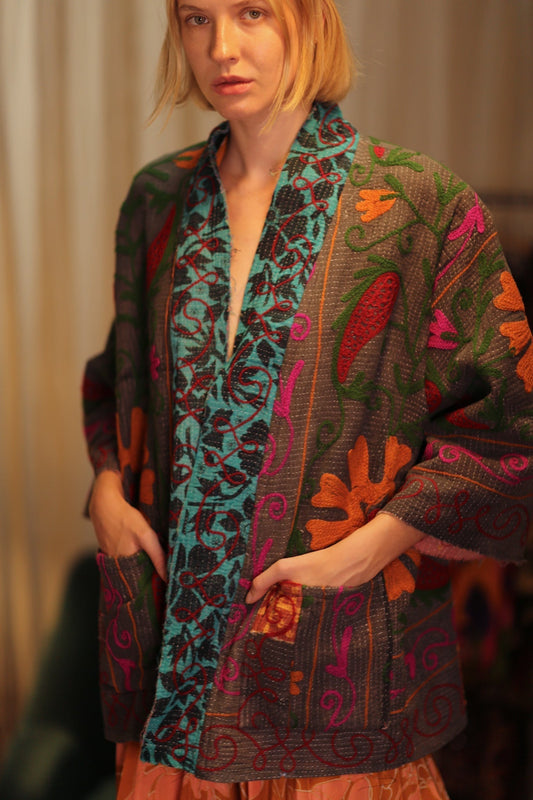 EMBROIDERED KANTHA KIMONO MONTY POT ROAST - MOMO STUDIO BERLIN - Berlin Concept Store - sustainable & ethical fashion