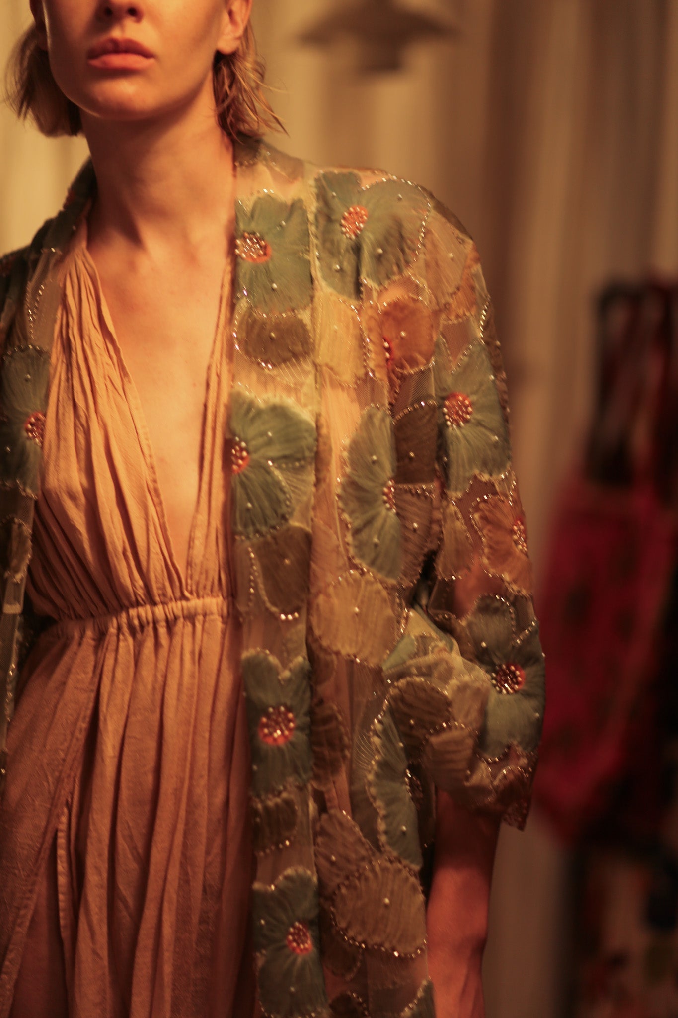 FLO SEQUINED EMBROIDERED SHORT KIMONO BLUE - MOMO STUDIO BERLIN - Berlin Concept Store - sustainable & ethical fashion