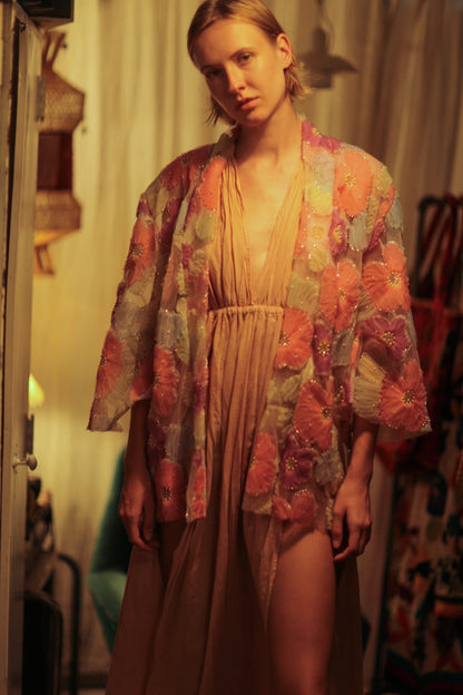 FLO SEQUINED EMBROIDERED SHORT KIMONO PINK - MOMO STUDIO BERLIN - Berlin Concept Store - sustainable & ethical fashion