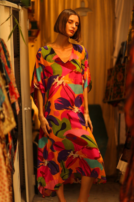 FLOWER PRINT SILK KAFTAN MILEY - MOMO STUDIO BERLIN - Berlin Concept Store - sustainable & ethical fashion