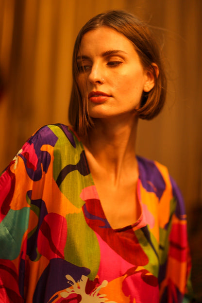 FLOWER PRINT SILK KAFTAN MILEY - MOMO STUDIO BERLIN - Berlin Concept Store - sustainable & ethical fashion
