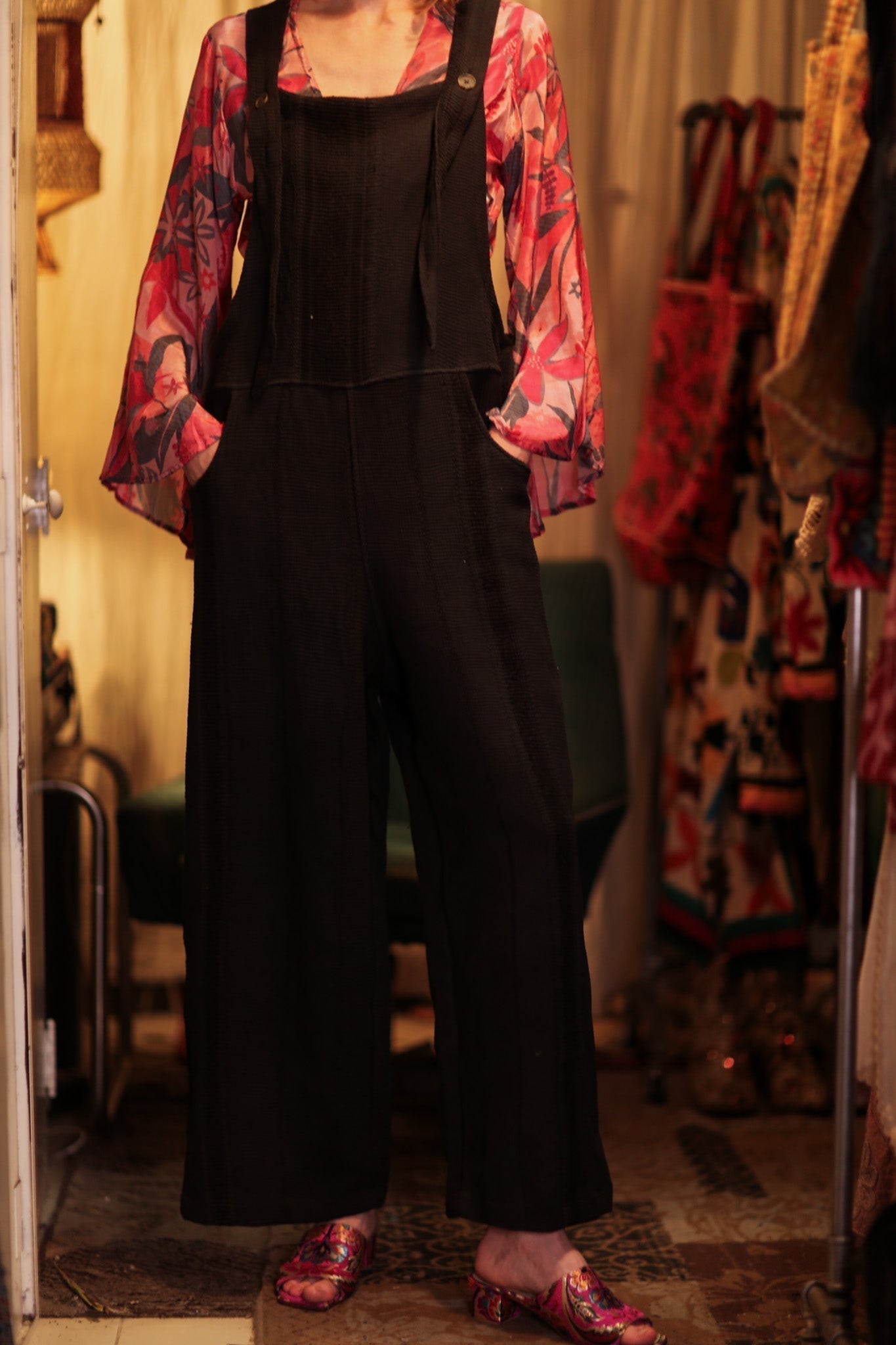 FREYA EMBROIDERED KANTHA DUNGAREES DARKNESS - MOMO STUDIO BERLIN - Berlin Concept Store - sustainable & ethical fashion