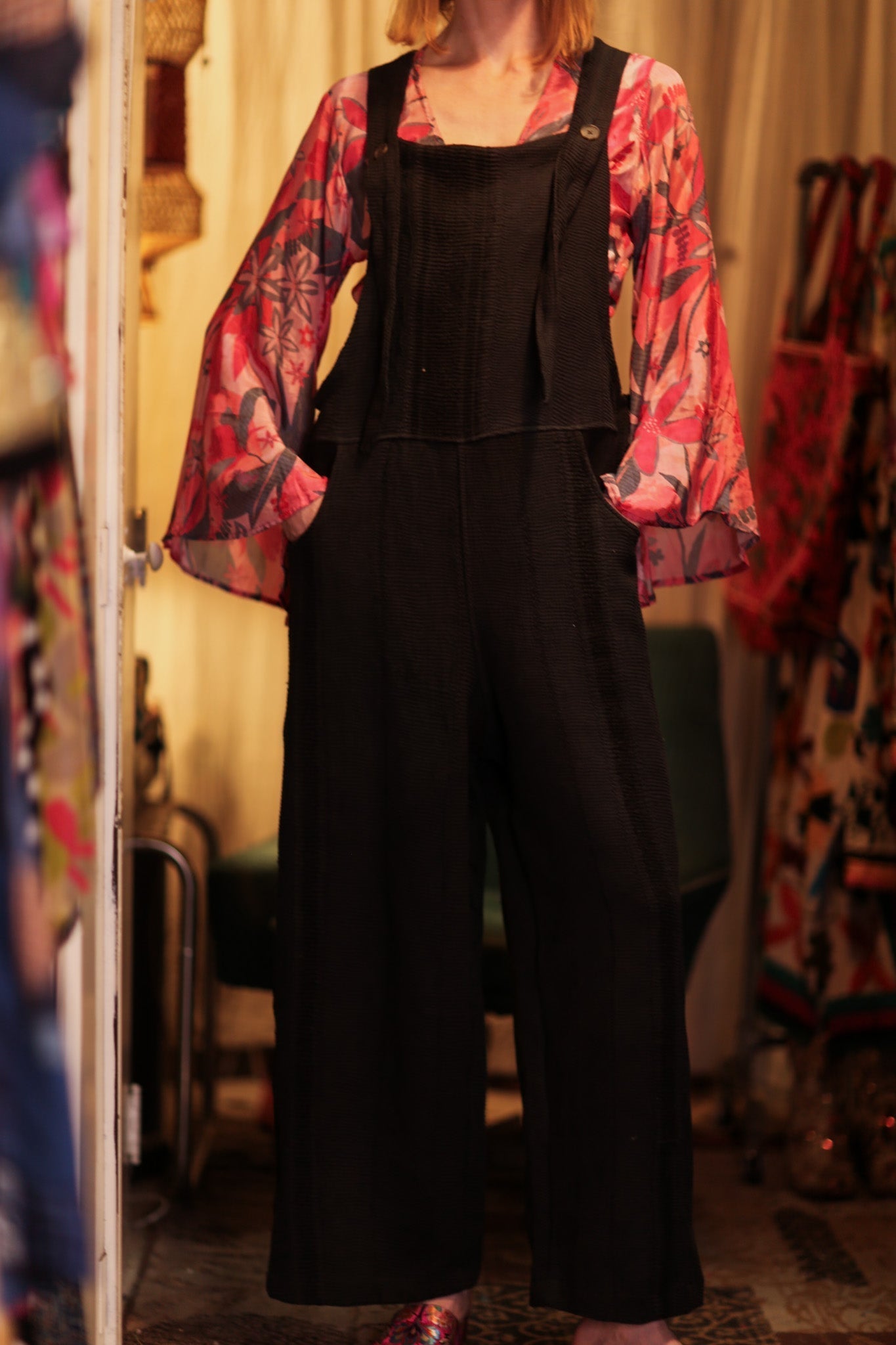 FREYA EMBROIDERED KANTHA DUNGAREES DARKNESS - MOMO STUDIO BERLIN - Berlin Concept Store - sustainable & ethical fashion