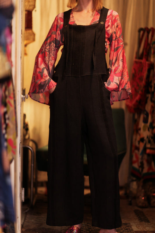 FREYA EMBROIDERED KANTHA DUNGAREES DARKNESS - MOMO STUDIO BERLIN - Berlin Concept Store - sustainable & ethical fashion